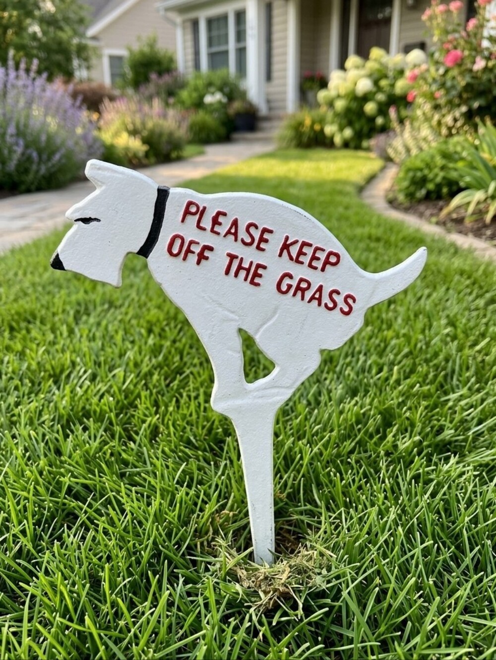 CAST IRON 'Please Keep Off The Grass' Dog Front Yard Lawn Garden Sign